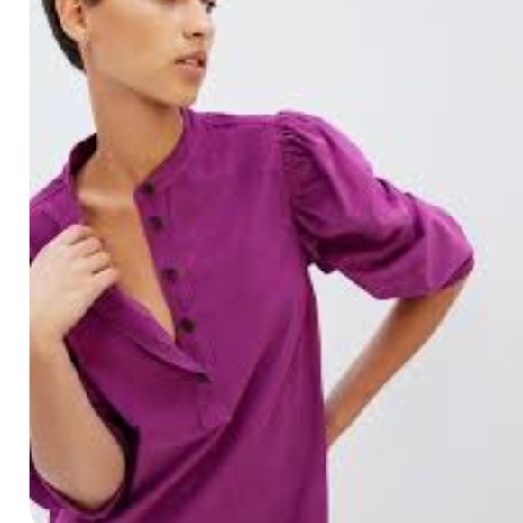 GAP Magenta Puff Sleeve Pinwale Corduroy Mini Shift Dress - Size XL - Picture 2 of 14